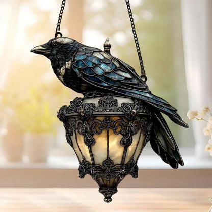 Raven on Lantern Suncatcher Halloween Crow Lantern Suncatcher Acrylic Ornament for Dark Academia Home-MoonChildWorld