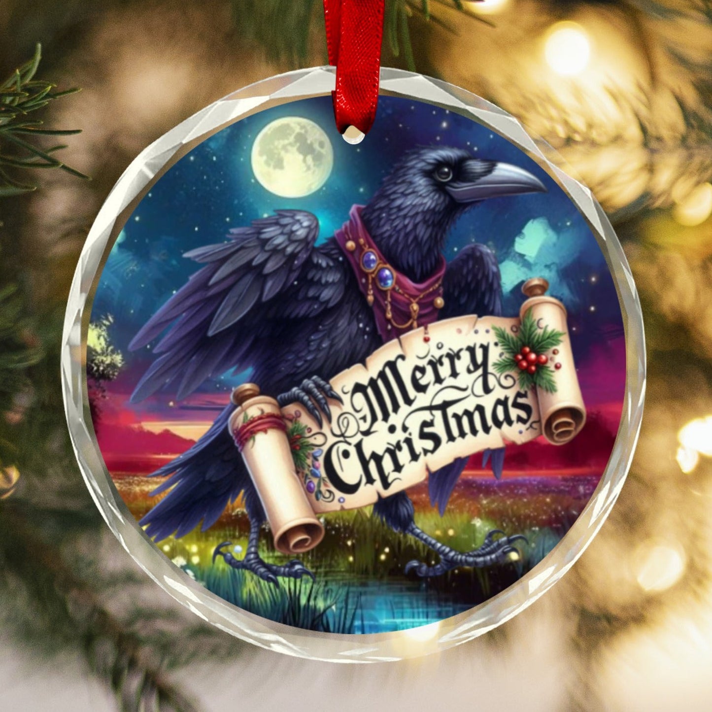 Gothic Crow Christmas Ornament Witchy Raven Glass Christmas Ornament-MoonChildWorld