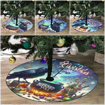 Witchy Raven Christmas Tree Skirt Gothic Crow Christmas Tree Skirt-MoonChildWorld