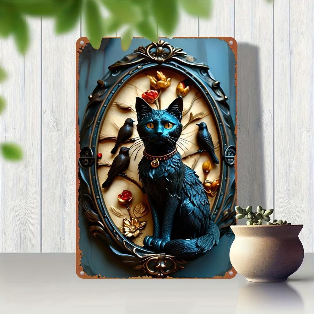 Ravens and Black Cat Metal Tin Sign Occult Cat Wall Art for Gothic Decor-MoonChildWorld