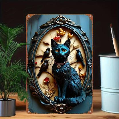 Ravens and Black Cat Metal Tin Sign Occult Cat Wall Art for Gothic Decor-MoonChildWorld