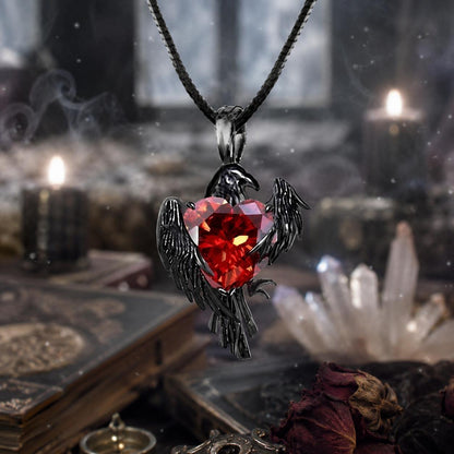 Red Zircon Black Crows Necklace Witchy Raven Gothic Jewelry for Halloween-MoonChildWorld