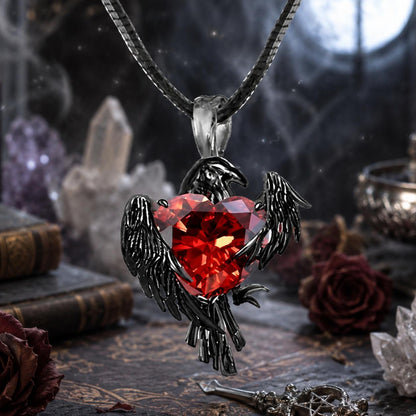 Red Zircon Black Crows Necklace Witchy Raven Gothic Jewelry for Halloween-MoonChildWorld