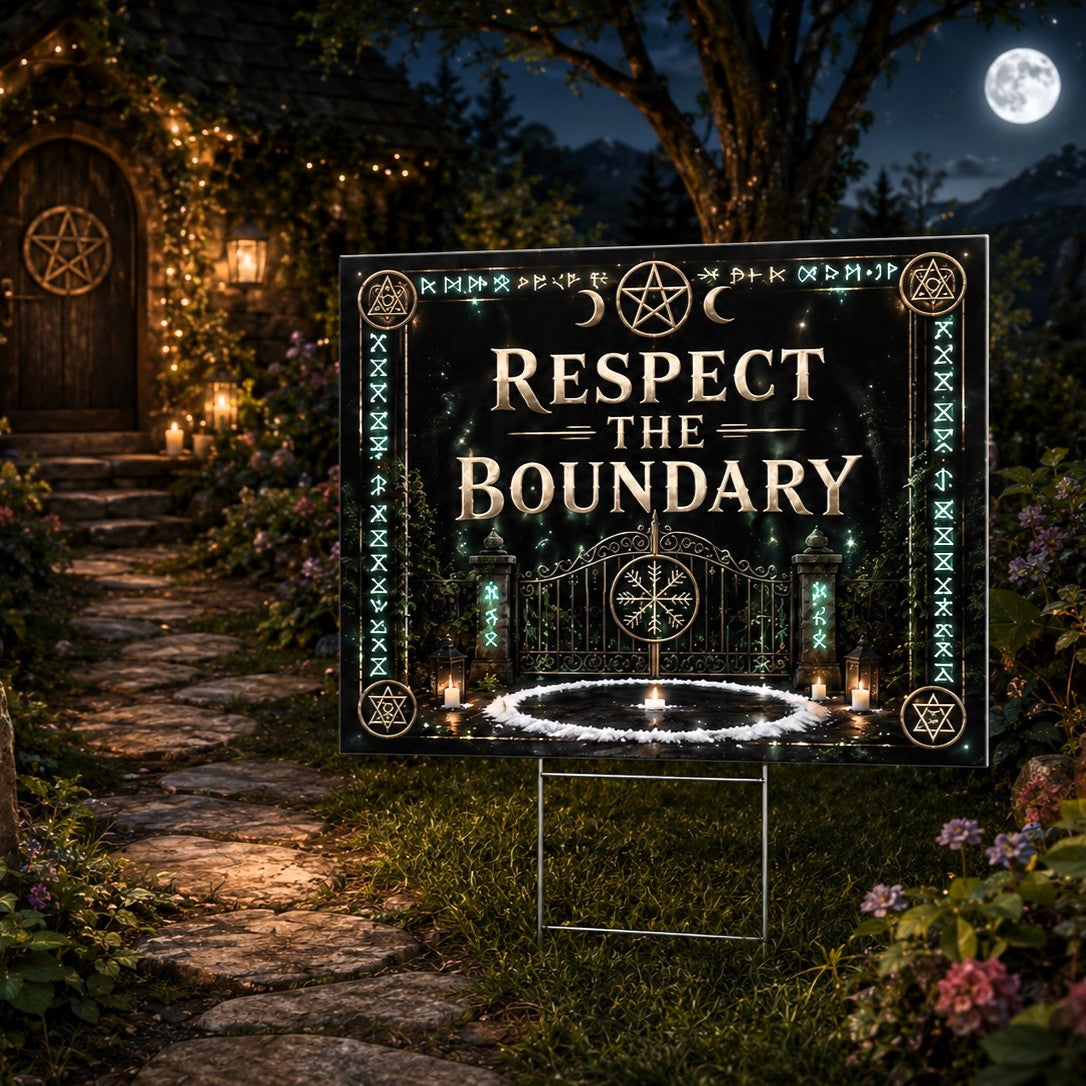 Respect the Boundary Gate Runes Wicca Yard Sign - porch scene