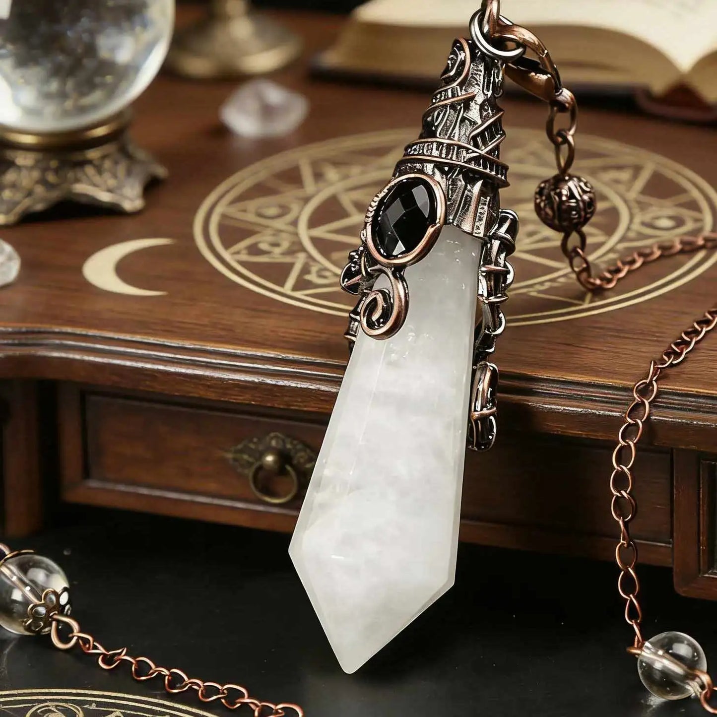 Retro Crystal Pendulum Large Natural Stone Divination Pendant-MoonChildWorld