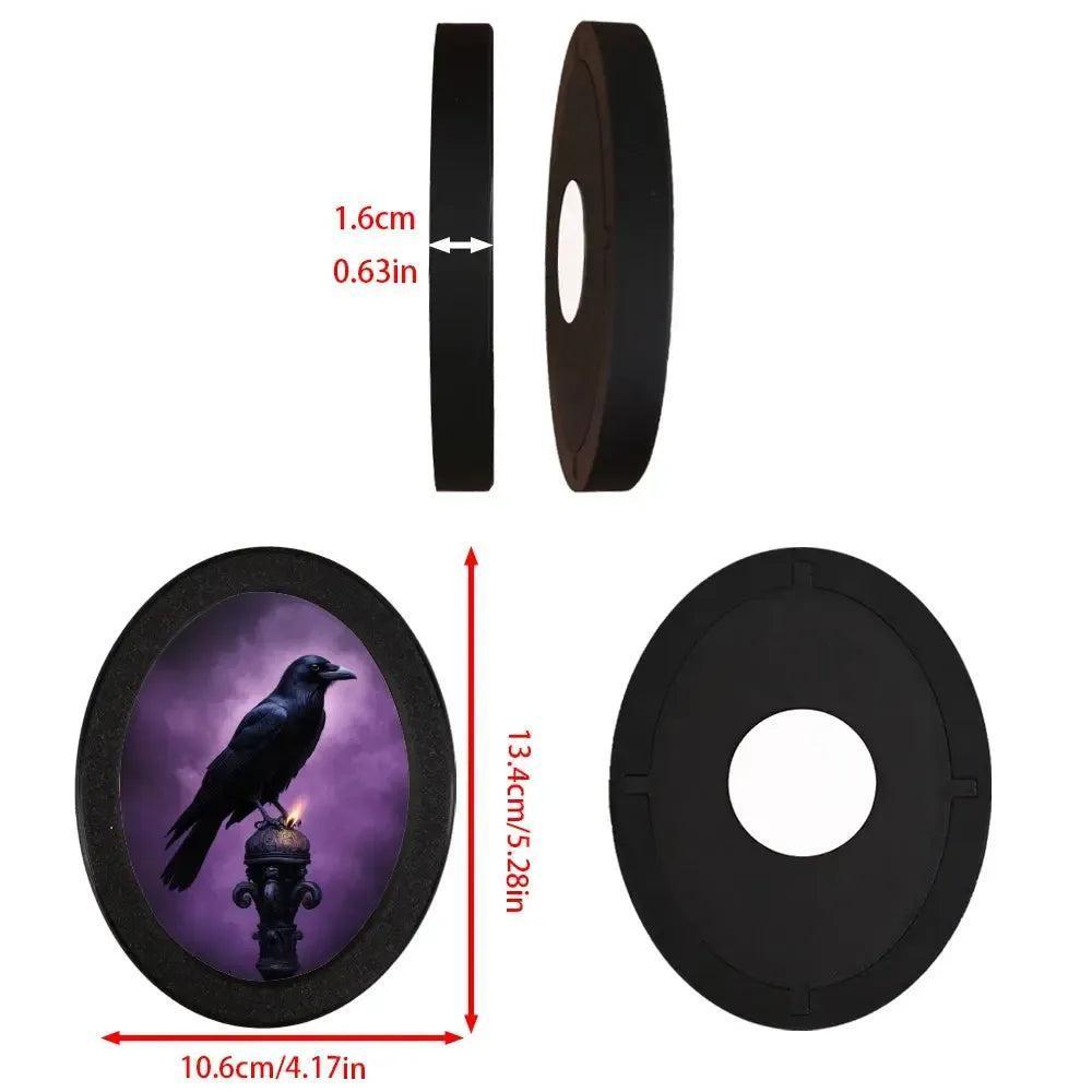 Retro Dark Crow Wall Art - Witchy Black Raven Gothic Wooden Oval Frame Halloween Wall Decoration-MoonChildWorld