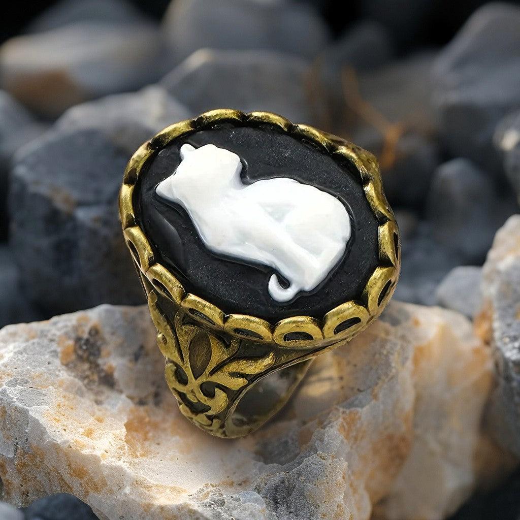 Retro Gothic White Cat Ring Witch Jewelry-MoonChildWorld