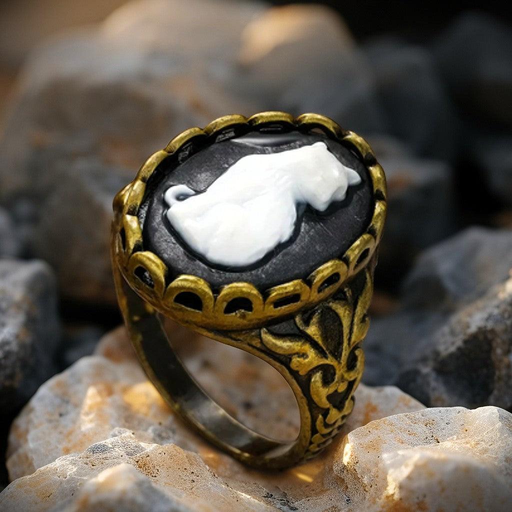 Retro Gothic White Cat Ring Witch Jewelry-MoonChildWorld