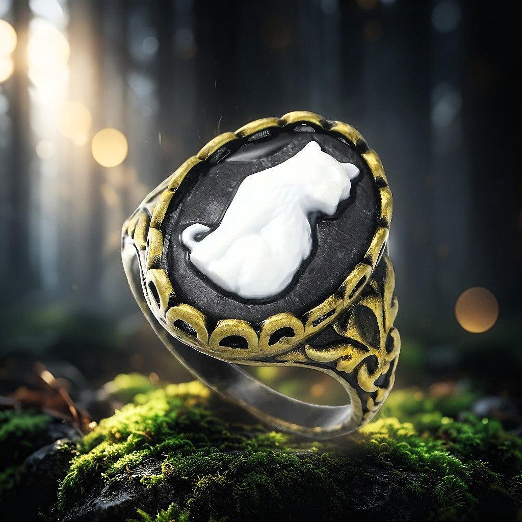 Retro Gothic White Cat Ring Witch Jewelry-MoonChildWorld