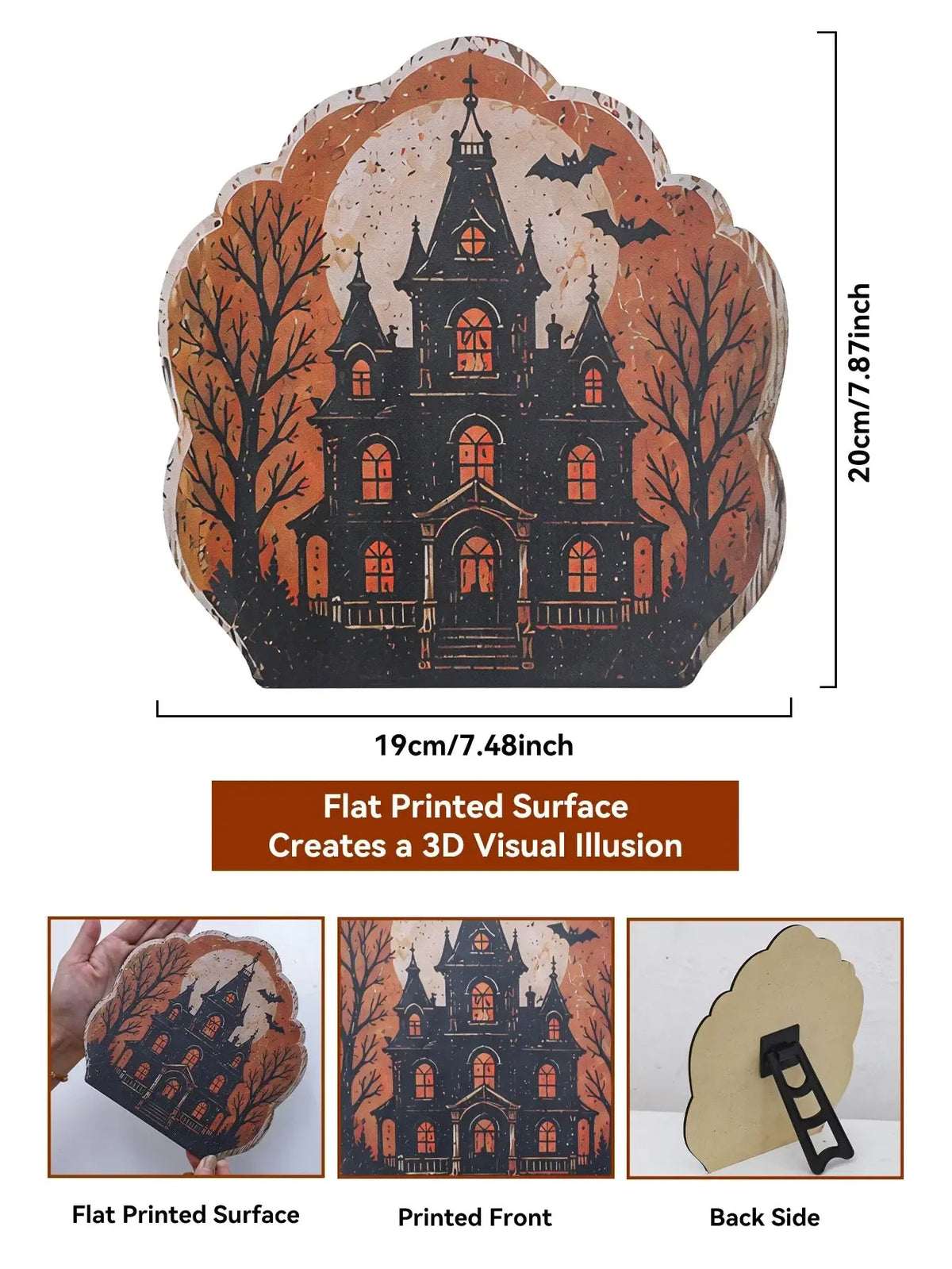 Retro Halloween Table Sign, Ghost Bat Moon Haunted House Decor, product view 18 of 19