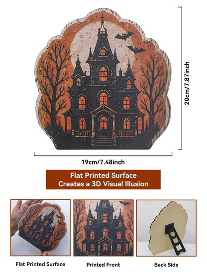 Retro Halloween Table Sign, Ghost Bat Moon Haunted House Decor, product view 18 of 19