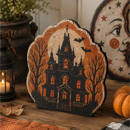 Retro Halloween Table Sign, Ghost Bat Moon Haunted House Decor, product view 13 of 19