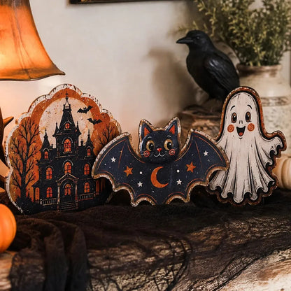 Retro Halloween Table Sign, Ghost Bat Moon Haunted House Decor, product view 2 of 19