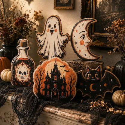 Retro Halloween Table Sign, Ghost Bat Moon Haunted House Decor, product view 4 of 19