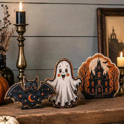 Retro Halloween Table Sign, Ghost Bat Moon Haunted House Decor, product view 7 of 19