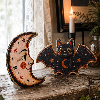 Retro Halloween Table Sign, Ghost Bat Moon Haunted House Decor, product view 8 of 19