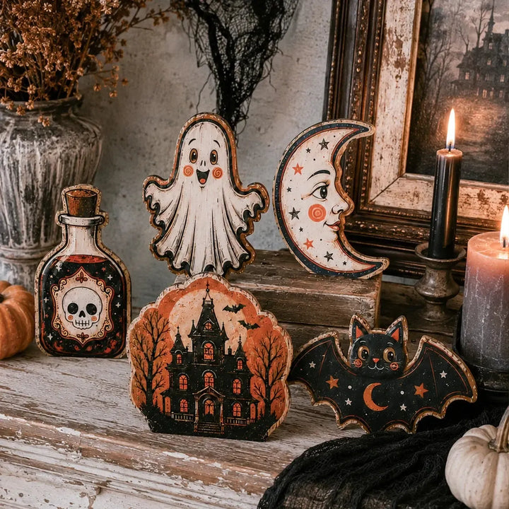 Retro Halloween Table Sign, Ghost Bat Moon Haunted House Decor, product view 5 of 19