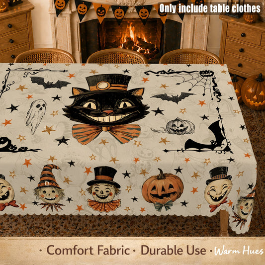 Retro Halloween tablecloth with cute vintage spooky decor