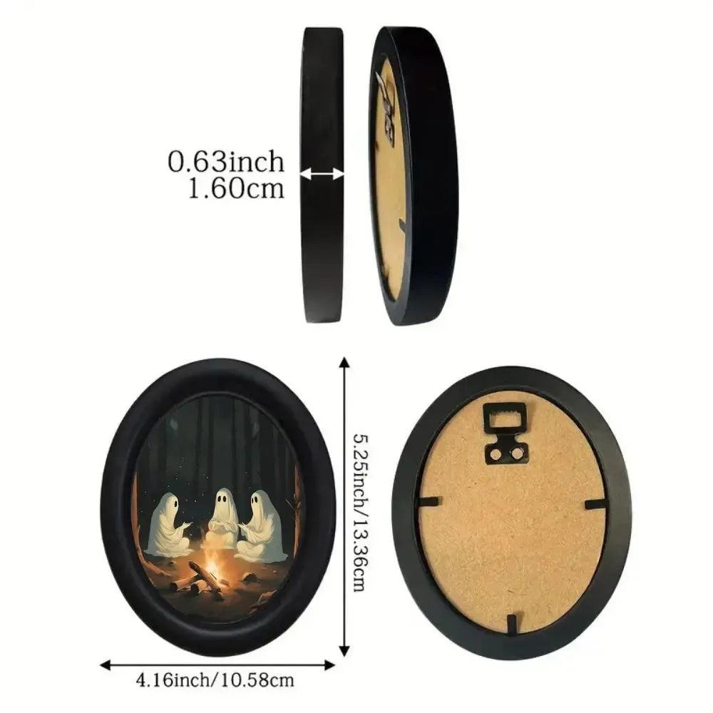 Retro Halloween Three Ghosts Witchy Wooden Oval Frame - Gothic Oval Wall Art - Halloween Wall Decoration-MoonChildWorld