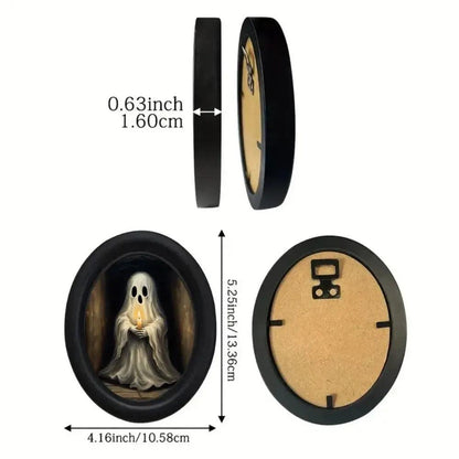 Retro Little Ghost Witch Wooden Oval Frame - Gothic Oval Wall Art - Halloween Wall Decoration-MoonChildWorld