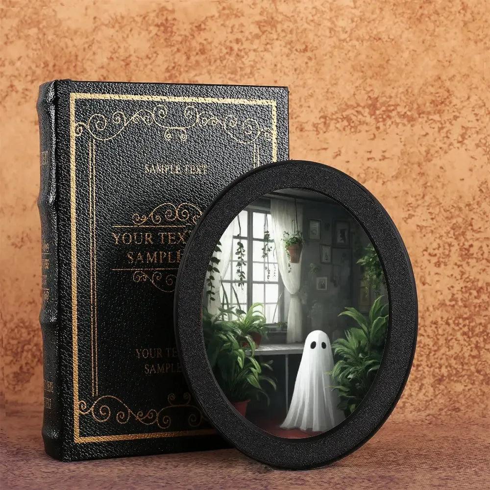 Retro Little Ghost Witch Wooden Oval Frame - Gothic Oval Wall Art - Spooky Halloween Wall Decoration-MoonChildWorld