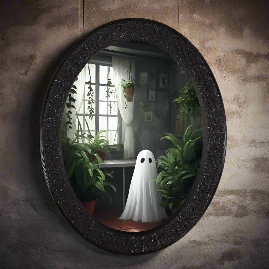 Retro Little Ghost Witch Wooden Oval Frame - Gothic Oval Wall Art - Spooky Halloween Wall Decoration-MoonChildWorld