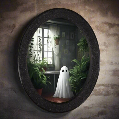Retro Little Ghost Witch Wooden Oval Frame - Gothic Oval Wall Art - Spooky Halloween Wall Decoration-MoonChildWorld