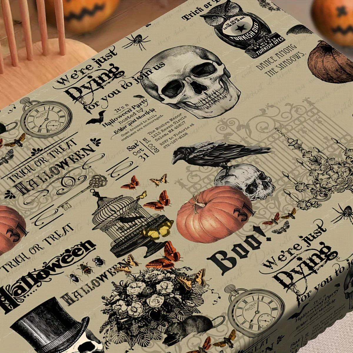 Retro Skull Spider Halloween Tablecloth Gothic Table Decor-MoonChildWorld
