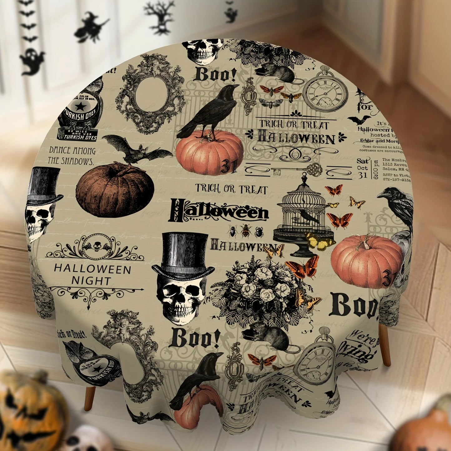Retro Skull Spider Halloween Tablecloth Gothic Table Decor-MoonChildWorld