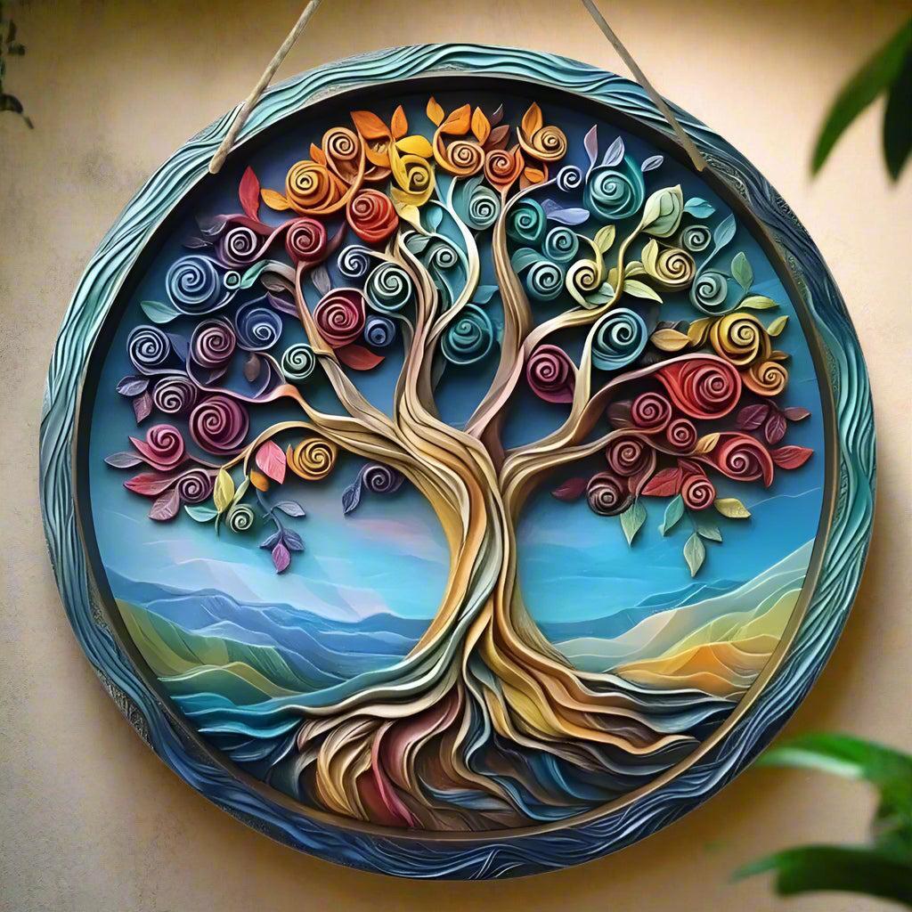 Retro Tree of Life Wooden Sign Pagan Hanging Sign Home Decor-MoonChildWorld