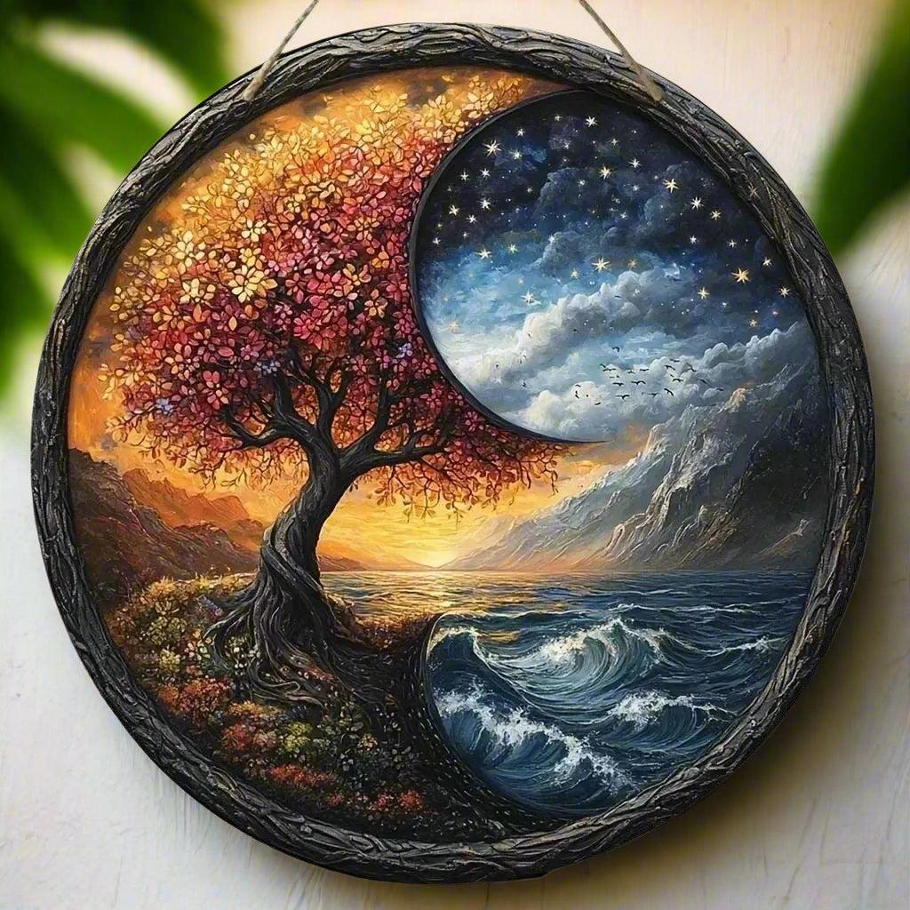 Retro Tree of Life Wooden Sign Pagan Hanging Sign Home Decor-MoonChildWorld