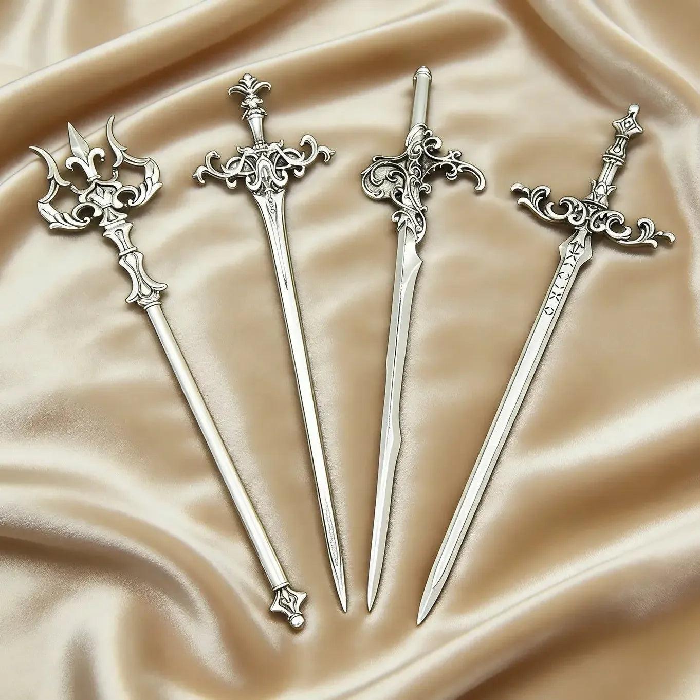 Retro Viking Trident Simulation Sword Hairpin Set Pagan Viking Hair Accessories-MoonChildWorld
