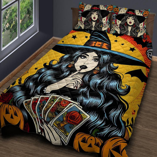 Retro Witch Quilt Bedding Set for Halloween Decor-MoonChildWorld