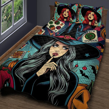 Retro Witch Quilt Bedding Set for Halloween Decor-MoonChildWorld