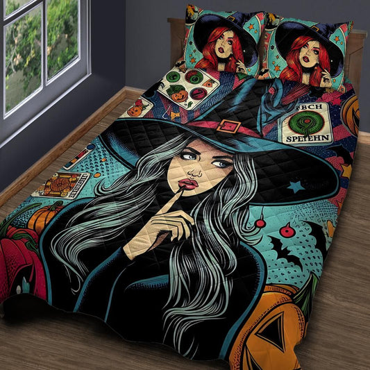 Retro Witch Quilt Bedding Set for Halloween Decor-MoonChildWorld