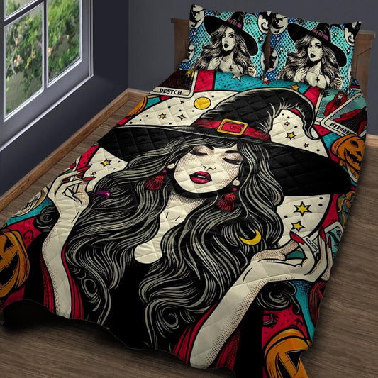 Retro Witch Quilt Bedding Set for Halloween Decor-MoonChildWorld