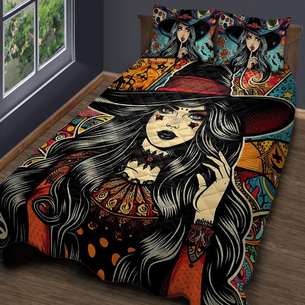 Retro Witch Quilt Bedding Set for Halloween Decor-MoonChildWorld
