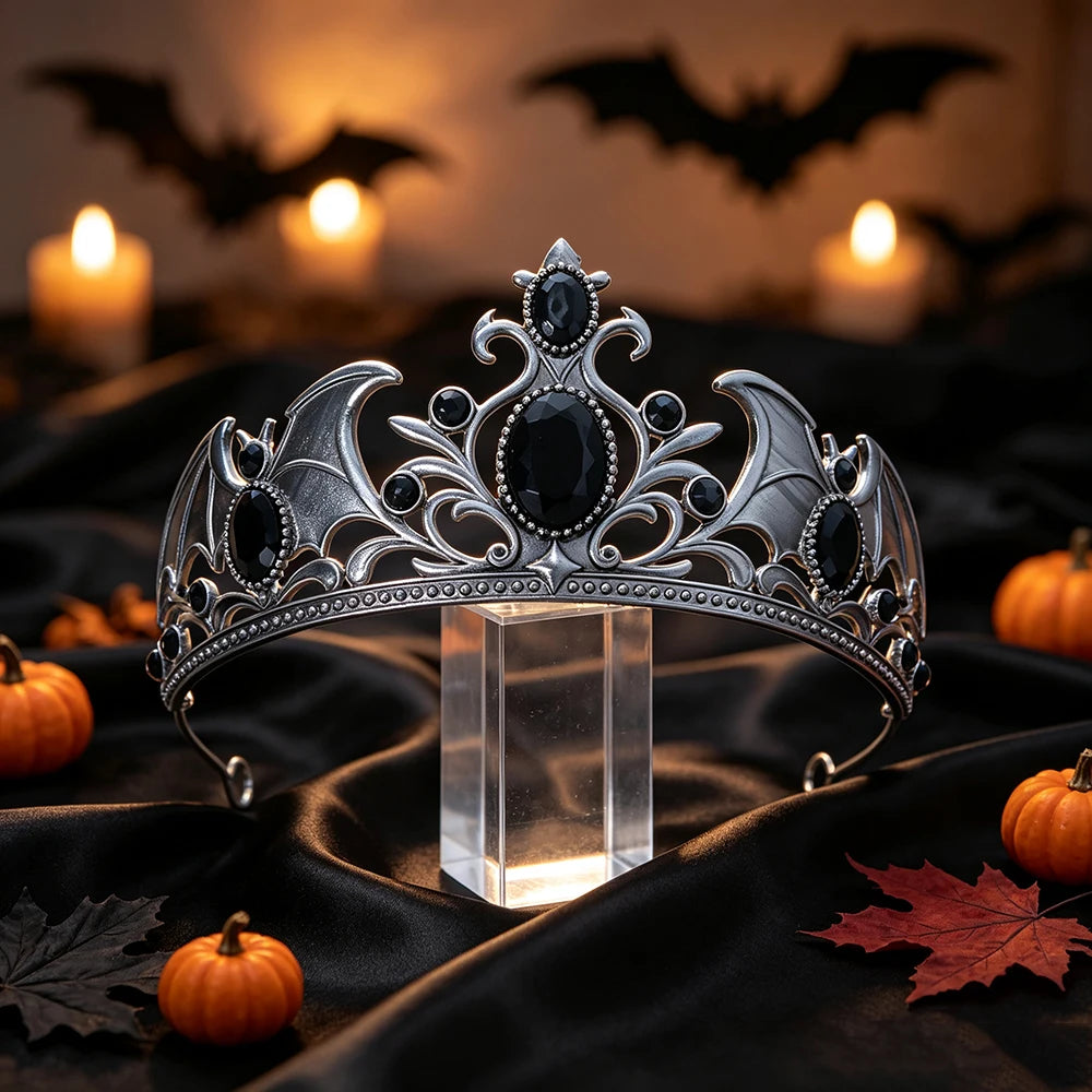 Rhinestone Gothic Tiara Crown Vintage Metal Witch Headband-MoonChildWorld
