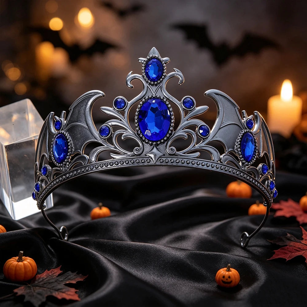 Rhinestone Gothic Tiara Crown Vintage Metal Witch Headband-MoonChildWorld