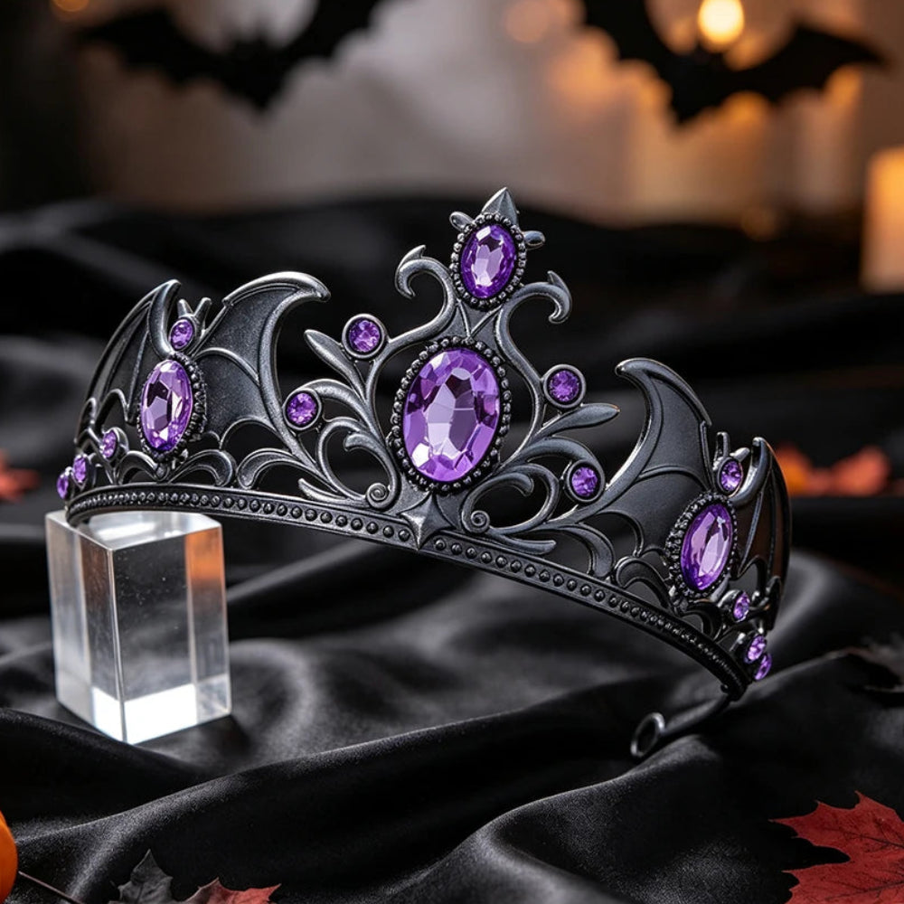 Rhinestone Gothic Tiara Crown Vintage Metal Witch Headband-MoonChildWorld
