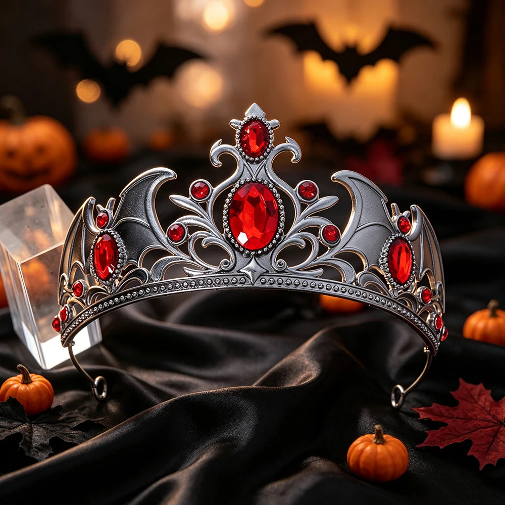 Rhinestone Gothic Tiara Crown Vintage Metal Witch Headband-MoonChildWorld