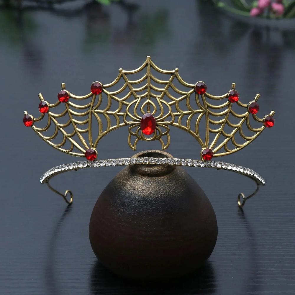 Rhinestones & Crystal Dark Goddess Halloween Crown - Gothic Spider Web Tiaras Witch Hair Accessories Vampire Accessory-MoonChildWorld
