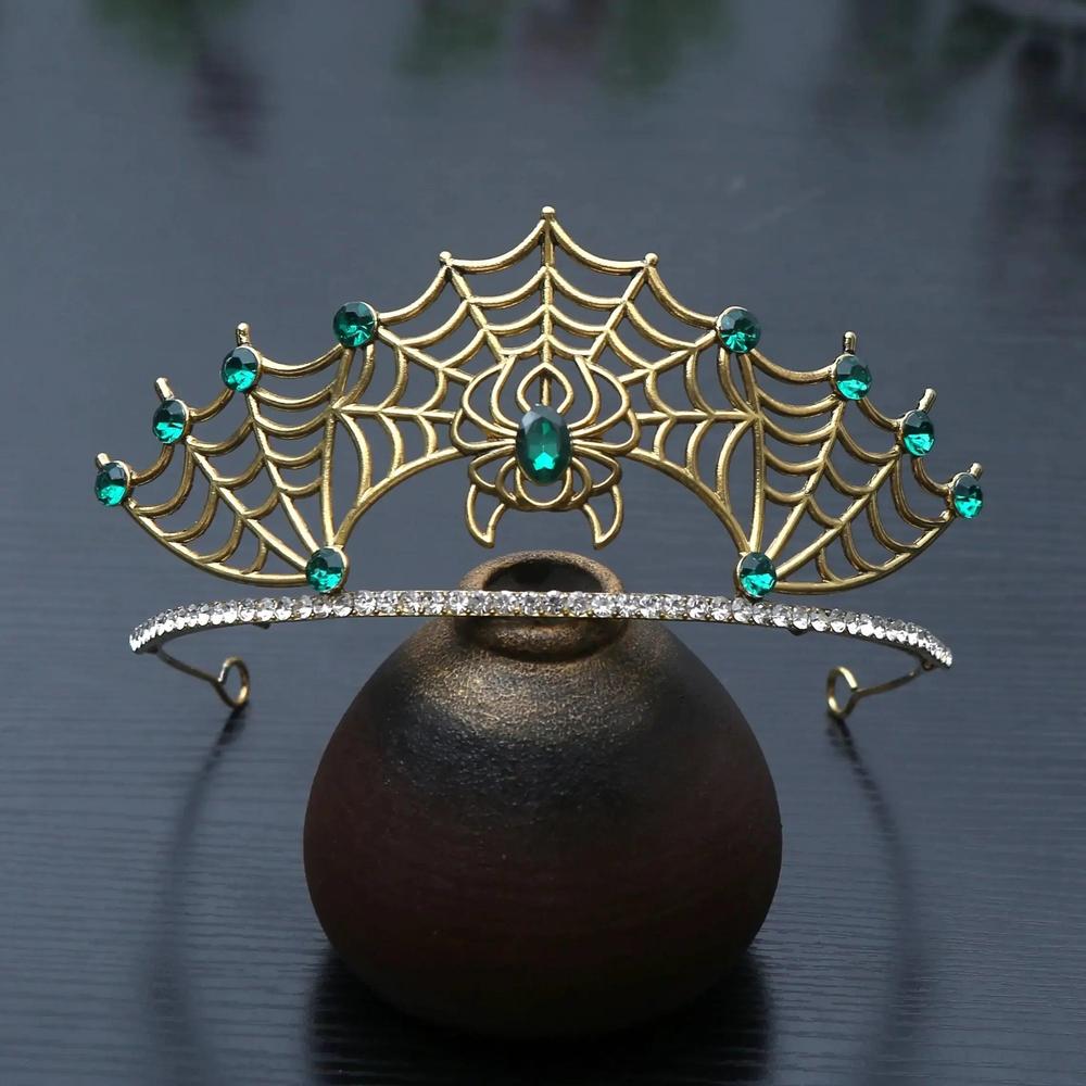 Rhinestones & Crystal Dark Goddess Halloween Crown - Gothic Spider Web Tiaras Witch Hair Accessories Vampire Accessory-MoonChildWorld