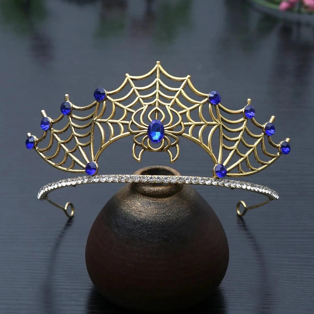 Rhinestones & Crystal Dark Goddess Halloween Crown - Gothic Spider Web Tiaras Witch Hair Accessories Vampire Accessory-MoonChildWorld