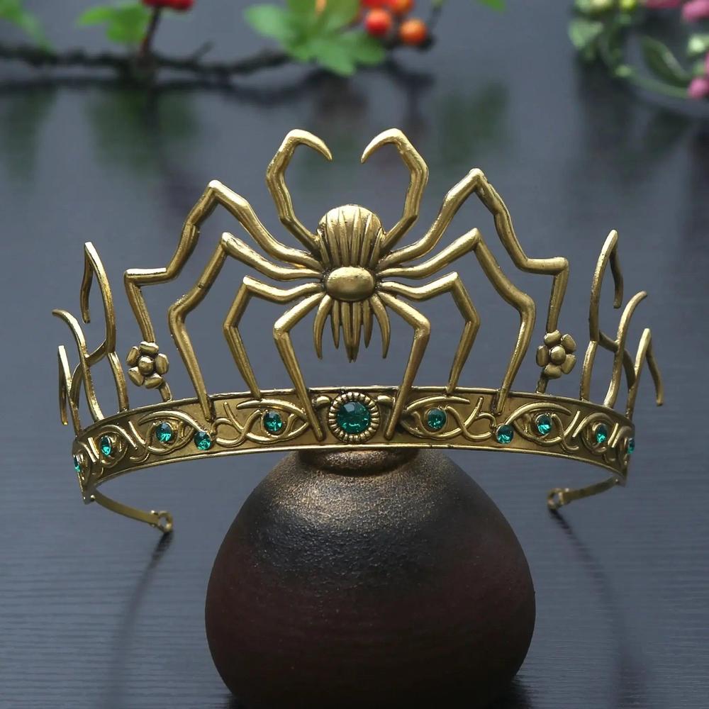 Rhinestones & Crystal Dark Goddess Halloween Crown - Gothic Spider Web Tiaras Witch Hair Accessories Vampire Accessory-MoonChildWorld