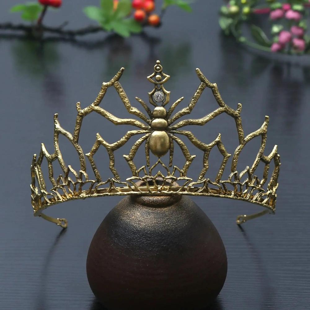 Rhinestones & Crystal Dark Goddess Halloween Crown - Gothic Spider Web Tiaras Witch Hair Accessories Vampire Accessory-MoonChildWorld