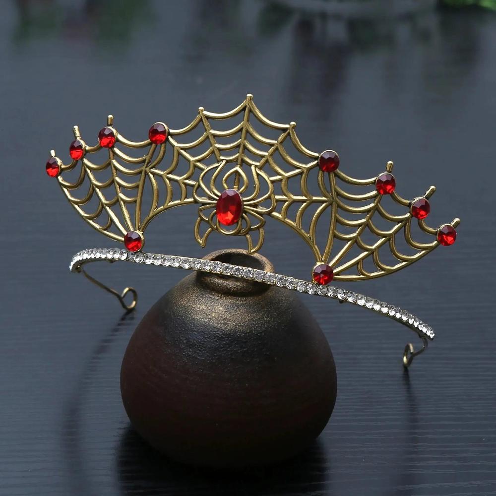 Rhinestones & Crystal Dark Goddess Halloween Crown - Gothic Spider Web Tiaras Witch Hair Accessories Vampire Accessory-MoonChildWorld