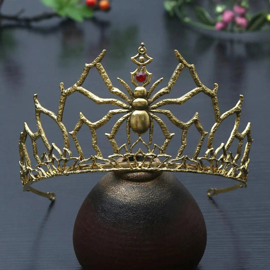 Rhinestones & Crystal Dark Goddess Halloween Crown - Gothic Spider Web Tiaras Witch Hair Accessories Vampire Accessory-MoonChildWorld