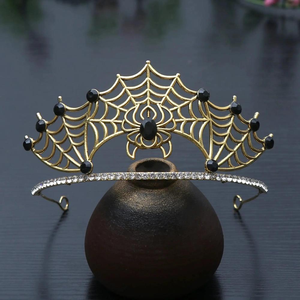 Rhinestones & Crystal Dark Goddess Halloween Crown - Gothic Spider Web Tiaras Witch Hair Accessories Vampire Accessory-MoonChildWorld