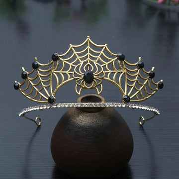 Rhinestones & Crystal Dark Goddess Halloween Crown - Gothic Spider Web Tiaras Witch Hair Accessories Vampire Accessory-MoonChildWorld